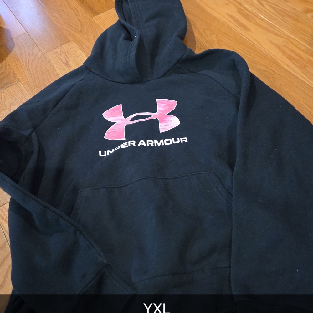Youth Under Armour Black Hoodie with Pink Logo